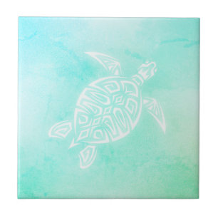 Turquoise White Turtle Coastal Maritime Waterverf Tegeltje
