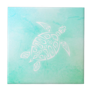 Turquoise White Turtle Tegeltje