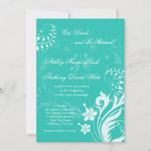 Turquoise White Vintage Floral Wedding Invitation Kaart