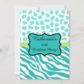 Turquoise White Zebra Leopard 60th Birthday Party Kaart (Voorkant)