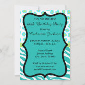 Turquoise White Zebra Leopard 60th Birthday Party Kaart (Achterkant)