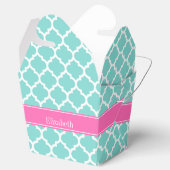 Turquoise WhMoroccan #5 Hot Pink2 Name Monogram Bedankdoosjes (Geopend)