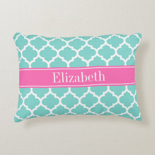 Turquoise WhMoroccan #5 Hot Pink2 Name Monogram Decoratief Kussen