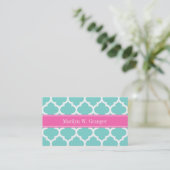 Turquoise WhMoroccan #5 Hot Pink2 Name Monogram Visitekaartje (Staand voorkant)