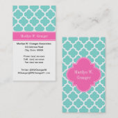 Turquoise WhMoroccan #5 Hot Pink2 Name Monogram Visitekaartje (Voorkant / Achterkant)