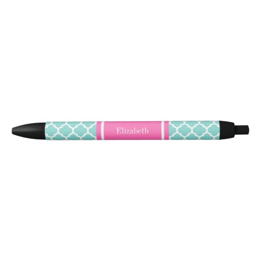 Turquoise WhMoroccan #5 Hot Pink2 Name Monogram Zwarte Inkt Pen (Voorkant)