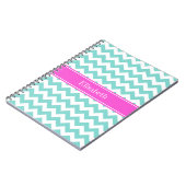 Turquoise Wht Chevron Hot Pink Name Monogram Notitieboek (Linkerzijde)