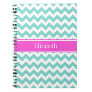 Turquoise Wht Chevron Hot Pink Name Monogram Notitieboek