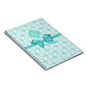 Turquoise Wht Damask #2 Turquoise Label Bow Notitieboek (Rechterzijde)