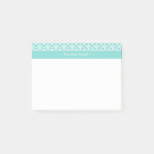  Turquoise Wht Damask #3 Turq Naam Monogram Post-it® Notes