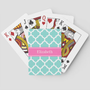 Turquoise Wht Marokkaans #5 Hot Roze2 Naam Monogra Speelkaarten