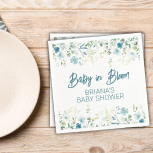 Turquoise wilde bloemen jongens babyshower servet