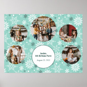 Turquoise Winter Birthday Party Photo Collage Poster