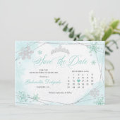 Turquoise Winter Wonderland Sneeuw Save the Date Kaart (Staand voorkant)