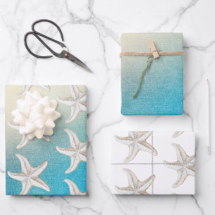 Turquoise Wit Aqua Blauw Strand Wit Zeester Inpakpapier Vel