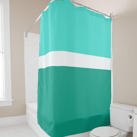 Turquoise Wit Blauwgroen Kleurenblok Stijlontwerp Douchegordijn