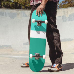 Turquoise Wit Blauwgroen Kleurenblok Stijlontwerp Skateboard