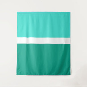 Turquoise Wit Blauwgroen Kleurenblok Stijlontwerp Wandkleed
