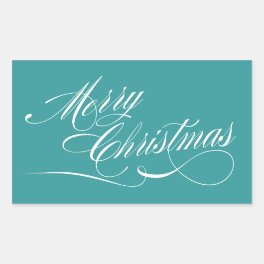 Turquoise Wit Script Merry Christmas Stickers (Voorkant)