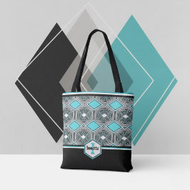 Turquoise, Wit & Zwarte Tribale Tapijt Draagtas