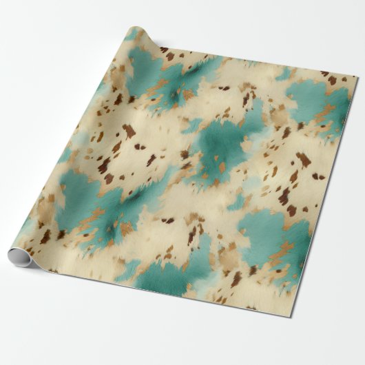 Turquoise witgouden Koeienhuid Cadeaupapier (Uitgerold)