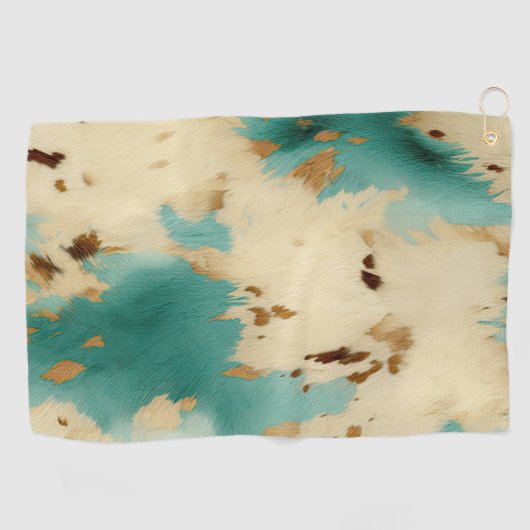 Turquoise witgouden Koeienhuid Golfhanddoek (Horizontaal)