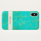 Turquoise with Gold Veins Stone Pattern and Name Case-Mate iPhone Case (Achterkant (horizontaal))