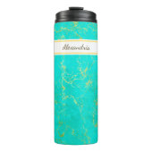 Turquoise with Gold Veins Stone Pattern and Name Thermosbeker (Voorkant)
