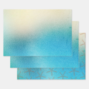 Turquoise Witte Aqua Blauwe Zeester Strand Huwelij Inpakpapier Vel