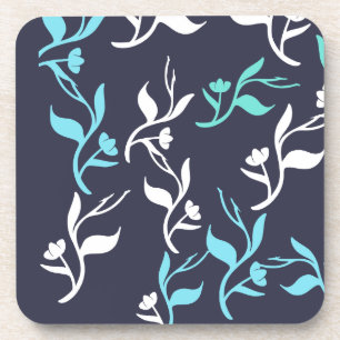 Turquoise Witte Bladeren Patroon Product Bier Onderzetter