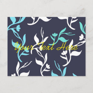 Turquoise Witte Bladerenpatroon Product Briefkaart