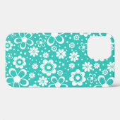 Turquoise witte bloem Case-Mate iPhone case (Achterkant (horizontaal))