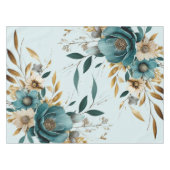 Turquoise witte bloem gouden bladeren elegant tafelkleed (Voorkant (Horizontaal))