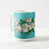 Turquoise witte bloementhee Mok (Voorkant links)