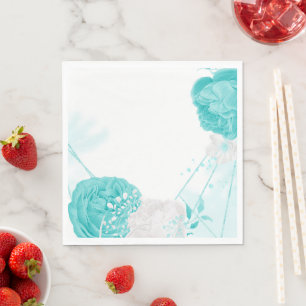 turquoise witte bloemige bruiloft servet