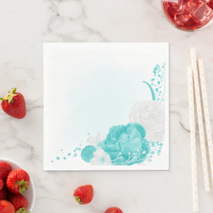 turquoise witte bloemige bruiloft servet
