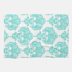 Turquoise & Witte Damast Chic Moderne Elegante Pat Theedoek