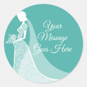 Turquoise Witte Elegante Kant Jurk Bruidsuitnodigi Ronde Sticker