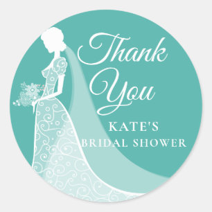 Turquoise Witte Elegante Kanten Jurk Bruidsfeest Ronde Sticker