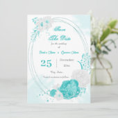 turquoise witte florale geometrisch save the date (Staand voorkant)