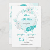 turquoise witte flormond save the date (Voorkant / Achterkant)