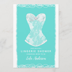 Turquoise & Witte Glam lingerie douchefeest Kaart