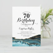 Turquoise Witte Gouden Agate 70ste Verjaardag Kaart (Staand voorkant)