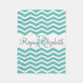 Turquoise witte monogram naam Keepsake Chevron Fleece Deken (Voorkant)
