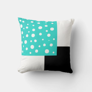 Turquoise witte polka stippen zwart & wit geometri kussen