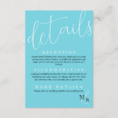 Turquoise, witte script bruiloft details behuizing informatiekaartje (Voorkant)