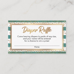 Turquoise & Witte Strepen, Confetti Luiers Raffle Informatiekaartje