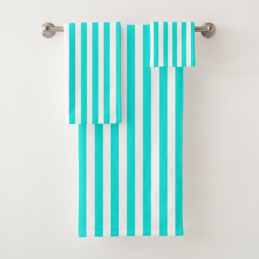  Turquoise & witte strepen Gestreept Bad Handdoek (Insitu)