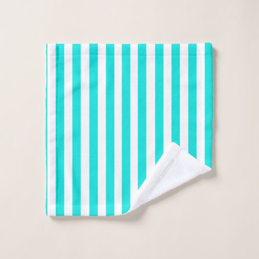 Turquoise & witte strepen Gestreept Bad Handdoek (Wasdoekje)