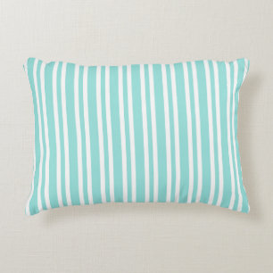 Turquoise Witte Strepen Naadloos Patroon Accent Kussen